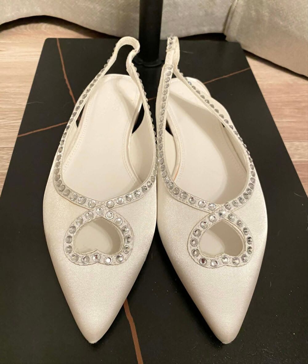 ASOS Cream Rhinestone Slingback Flats Size 4UK /6 US Pointed Toe Embellished